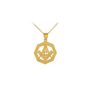 Men's Freemason Octagonal Masonic Bail Pendant Necklace in 9ct Gold