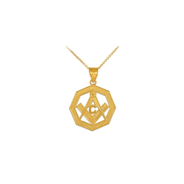 Men's Freemason Octagonal Masonic Bail Pendant Necklace in 9ct Gold