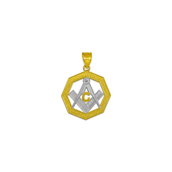 Men's Octagonal Masonic Pendant Necklace in 9ct Two-Tone Gold