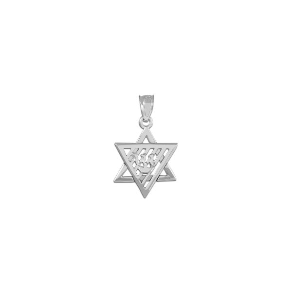 Men's Flaming Star of David Pendant Necklace in 9ct White Gold