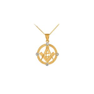 Men's Diamond Masonic Charm Pendant Necklace in 9ct Gold