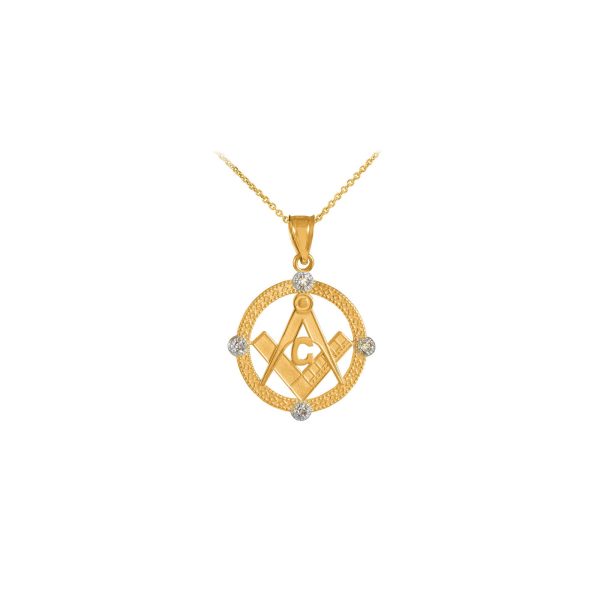 Men's Diamond Masonic Charm Pendant Necklace in 9ct Gold