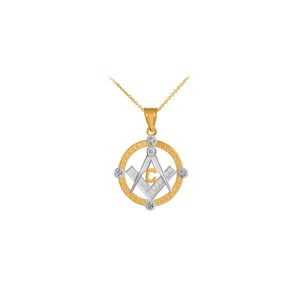 Men's Diamond Masonic Charm Pendant Necklace in 9ct Two-Tone Gold