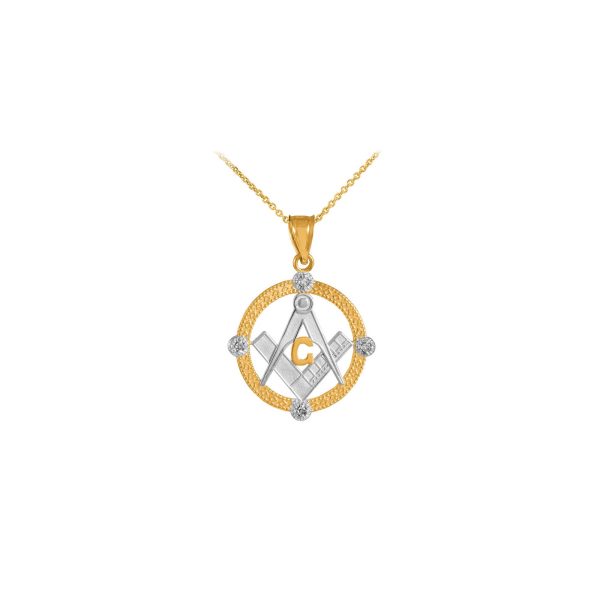 Men's Diamond Masonic Charm Pendant Necklace in 9ct Two-Tone Gold