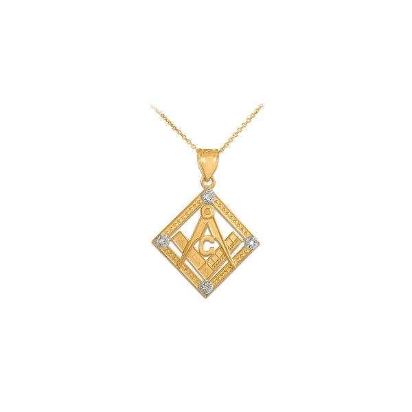 Men's Diamond Framed Masonic Pendant Necklace in 9ct Gold