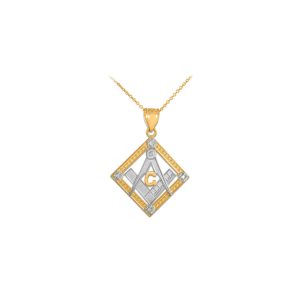 Men's Diamond Framed Masonic Pendant Necklace in 9ct Two-Tone Gold