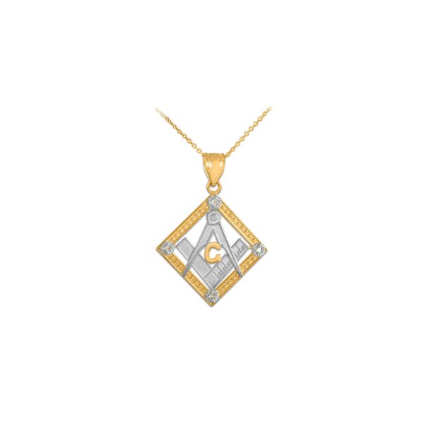 Men's Diamond Framed Masonic Pendant Necklace in 9ct Two-Tone Gold