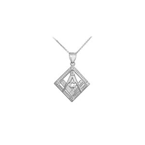 Men's CZ Framed Masonic Pendant Necklace in Sterling Silver