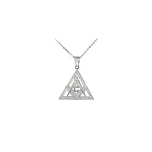 Men's Diamond Masonic Triangle Charm Pendant Necklace in 9ct White Gold