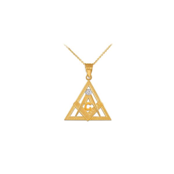 Men's Diamond Masonic Triangle Charm Pendant Necklace in 9ct Gold