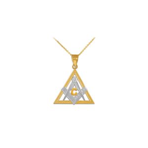 Men's Diamond Masonic Triangle Charm Pendant Necklace in 9ct Two-Tone Gold