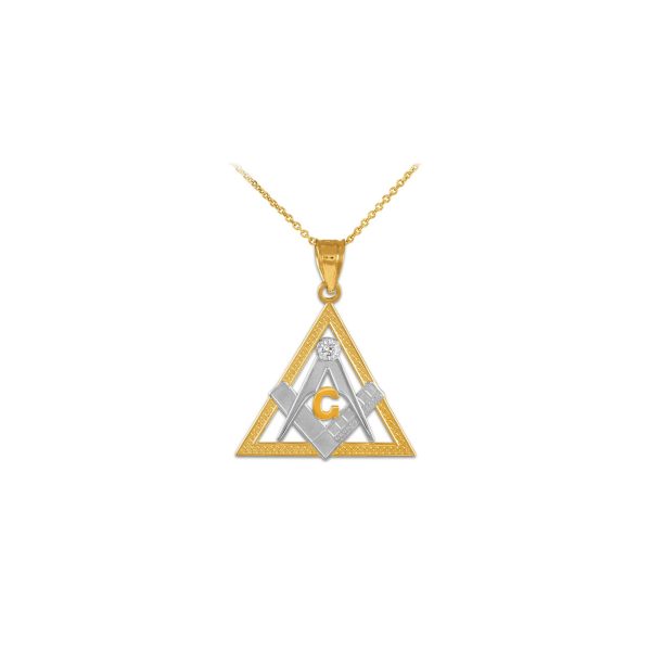 Men's Diamond Masonic Triangle Charm Pendant Necklace in 9ct Two-Tone Gold