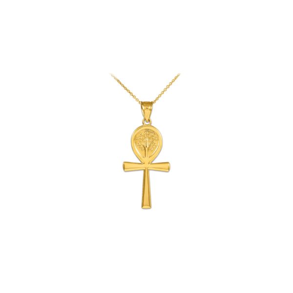 Traditional Tree of Life Ankh Pendant Necklace in 9ct Gold