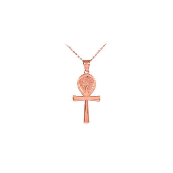 Traditional Tree of Life Ankh Pendant Necklace in 9ct Rose Gold