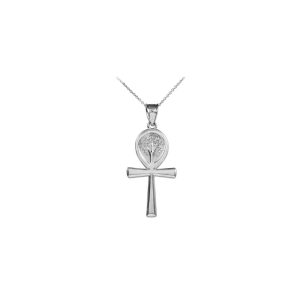 Traditional Tree of Life Ankh Pendant Necklace in 9ct White Gold