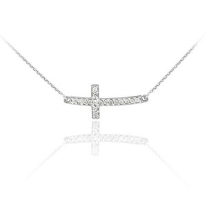 Diamond Sideways Cross Pendant Necklace in 9ct White Gold