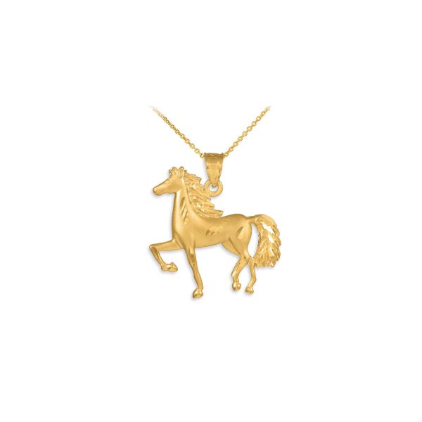 Satin Finish Horse Charm Pendant Necklace in 9ct Gold