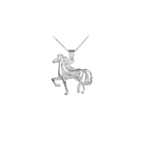 Satin Finish Horse Charm Pendant Necklace in Sterling Silver