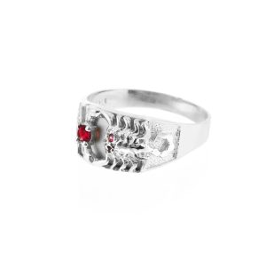 Men's Red CZ Embellished Scorpion Ring in Sterling Silver