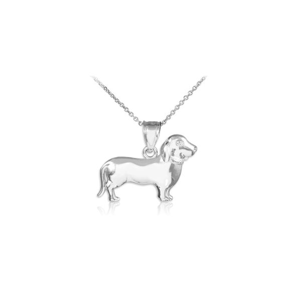 Weiner Dog Dachshund Puppy Charm Pendant Necklace in 9ct White Gold