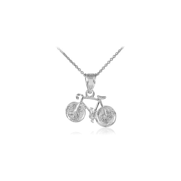 Textured Bicycle Pendant Necklace in Sterling Silver