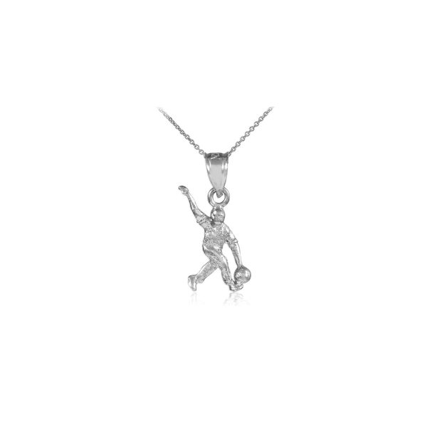 Men's Bowling Man Pendant Necklace in 9ct White Gold