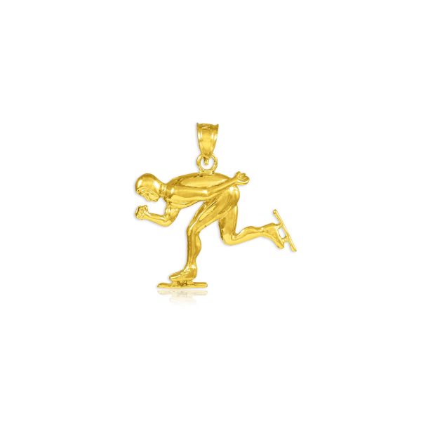 Speed Skater Charm Pendant Necklace in 9ct Gold