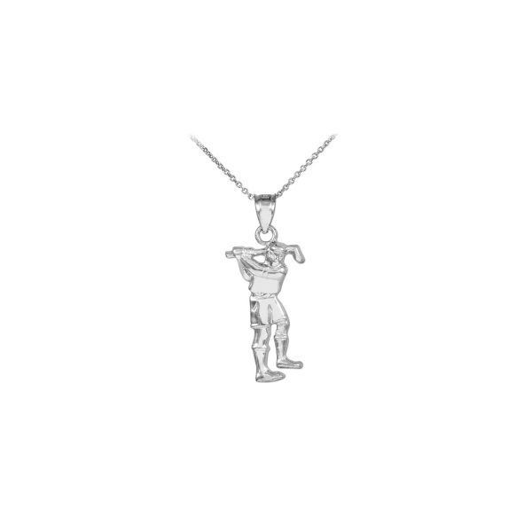 Men's Detailed Golfer Charm Pendant Necklace in 9ct White Gold