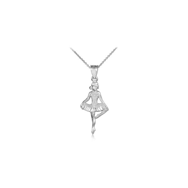 Ballet Charm Pendant Necklace in 9ct White Gold