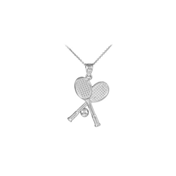 Men's Tennis Racket Pendant Necklace in 9ct White Gold