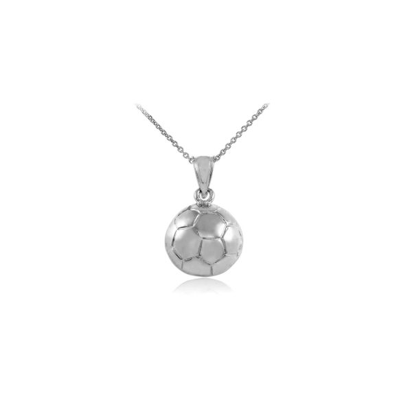 Men's Realistic Football Charm Pendant Necklace in 9ct White Gold