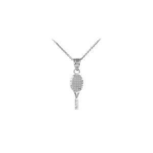 Men's Tennis Racket Pendant Necklace in 9ct White Gold, Small