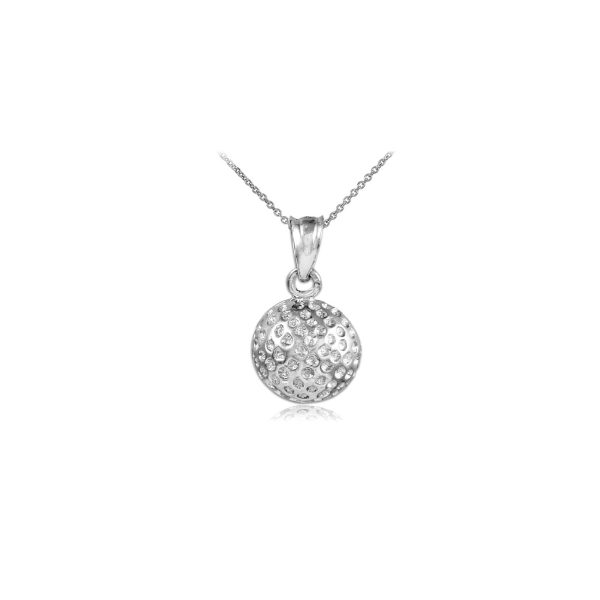 Men's Golf Ball Charm Pendant Necklace in 9ct White Gold