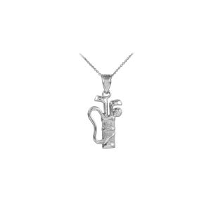 Men's Golf Bag Charm Pendant Necklace in 9ct White Gold