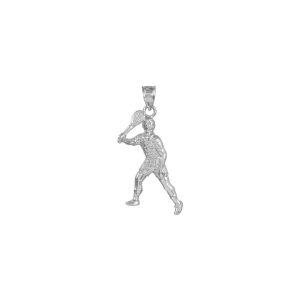 Men's Textured Tennis Player Pendant Necklace in 9ct White Gold