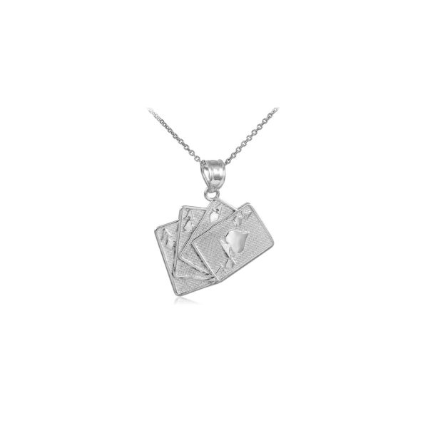 Men's Four of A Kind Playing Card Charm Pendant Necklace in Sterling Silver