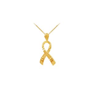 Cancer Awareness Ribbon Pendant Necklace in 9ct Gold