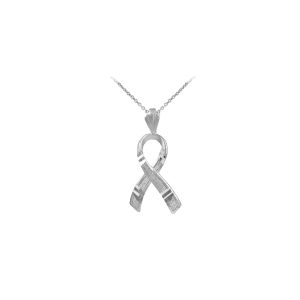 Cancer Awareness Ribbon Pendant Necklace in 9ct White Gold