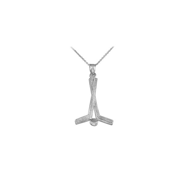 Men's Hockey Pendant Necklace in 9ct White Gold