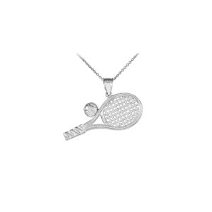 Men's Tennis Racket and Ball Pendant Necklace in 9ct White Gold