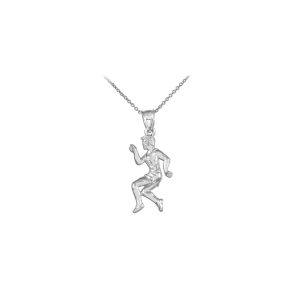 Men's Detailed Track Runner Pendant Necklace in 9ct White Gold