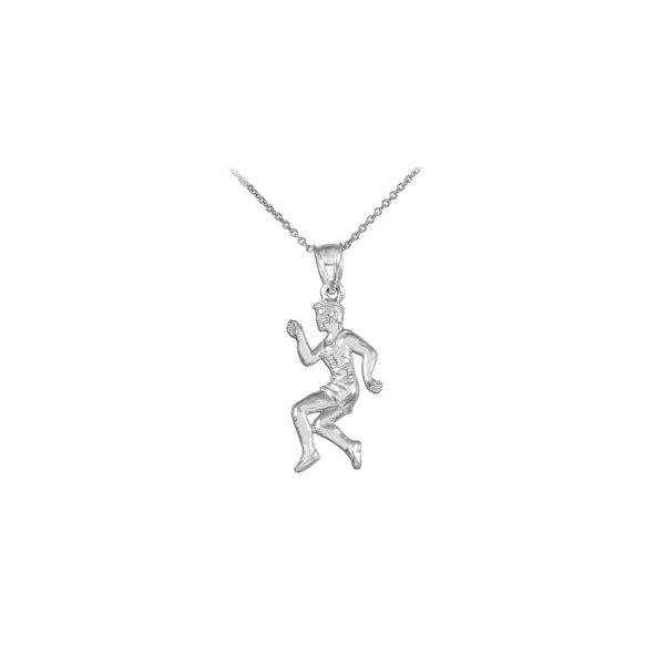 Men's Detailed Track Runner Pendant Necklace in 9ct White Gold