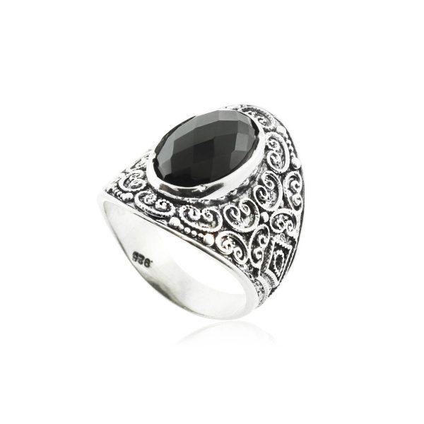 Men's Black Onyx Statement Ring in Sterling Silver