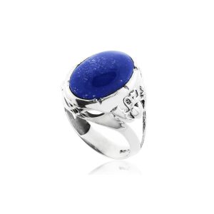 Men's Cabochon Cut Lapis Ring in Sterling Silver