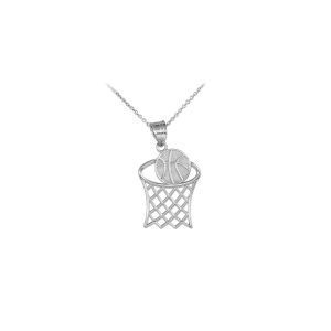 Men's Textured Basketball Charm Pendant Necklace in 9ct White Gold