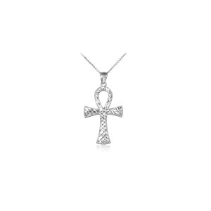 Ankh Cross Pendant Necklace in 9ct White Gold