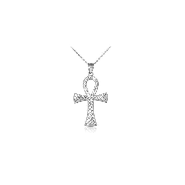 Ankh Cross Pendant Necklace in 9ct White Gold