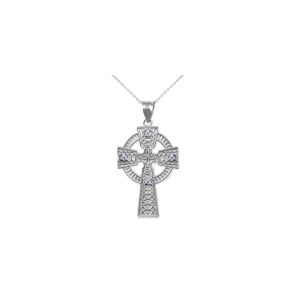 Men's Diamond Celtic Cross Pendant Necklace in 9ct White Gold