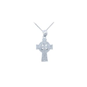 Textured Celtic Cross Pendant Necklace in 9ct White Gold