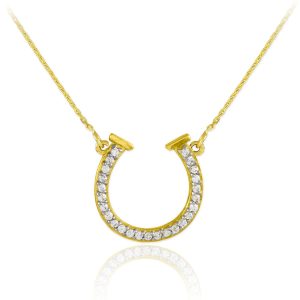 CZ Embellished Horseshoe Pendant Necklace in 9ct Gold